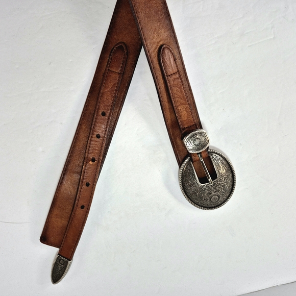 Vintage Brown Leather Western Concho Belt 1870 Large - Picture 8 of 9